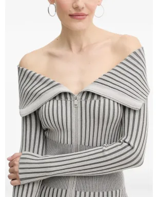 GUESS USA ストライプ柄ジップファスナー付きミニドレス グレー - サムネイル4