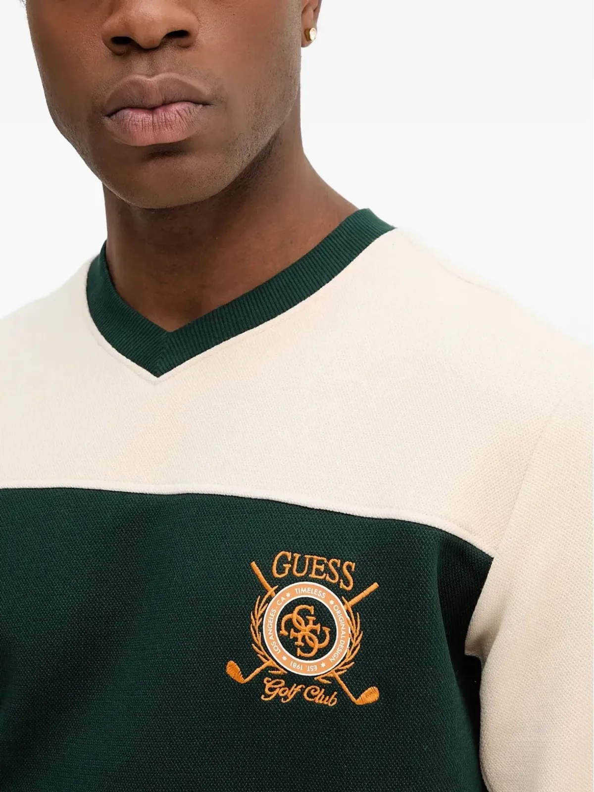GUESS USA 刺繍ロゴ Vネック スウェットシャツ - 画像4