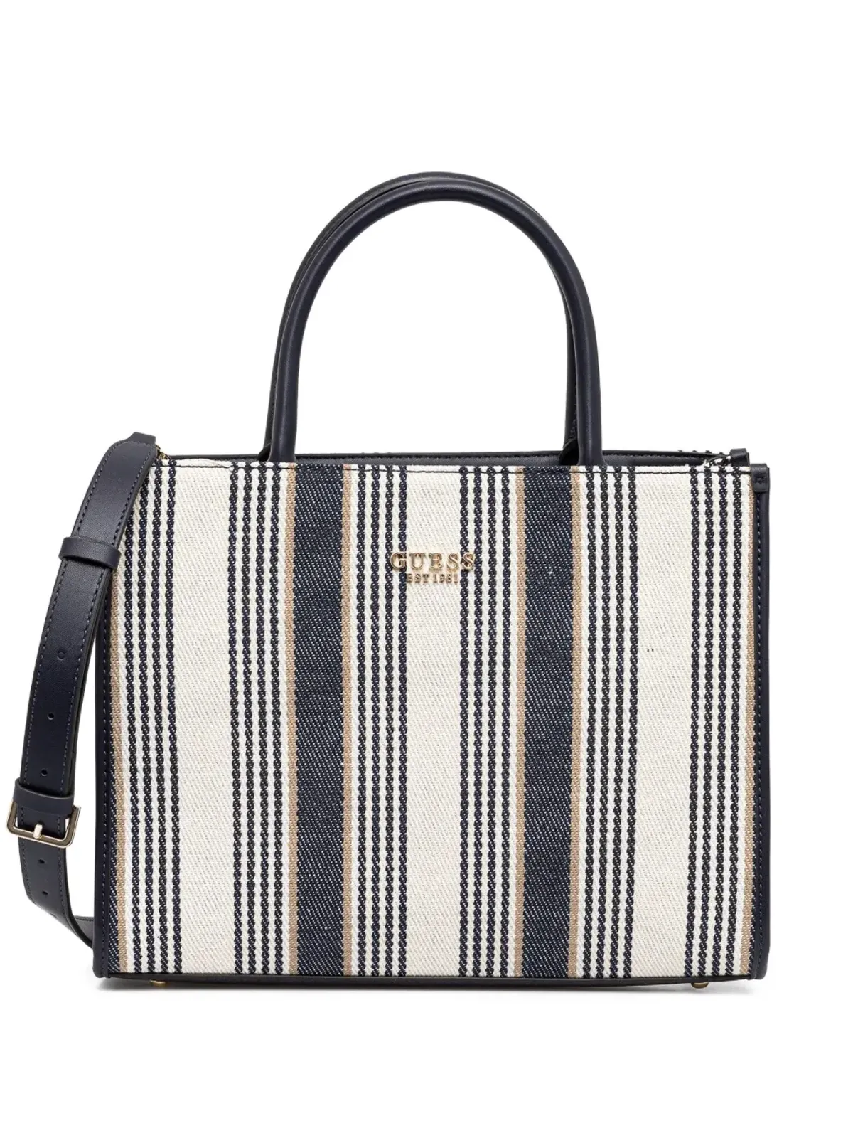 GUESS USA ニコレット ストライプ トップジップ トートバッグ - 画像1