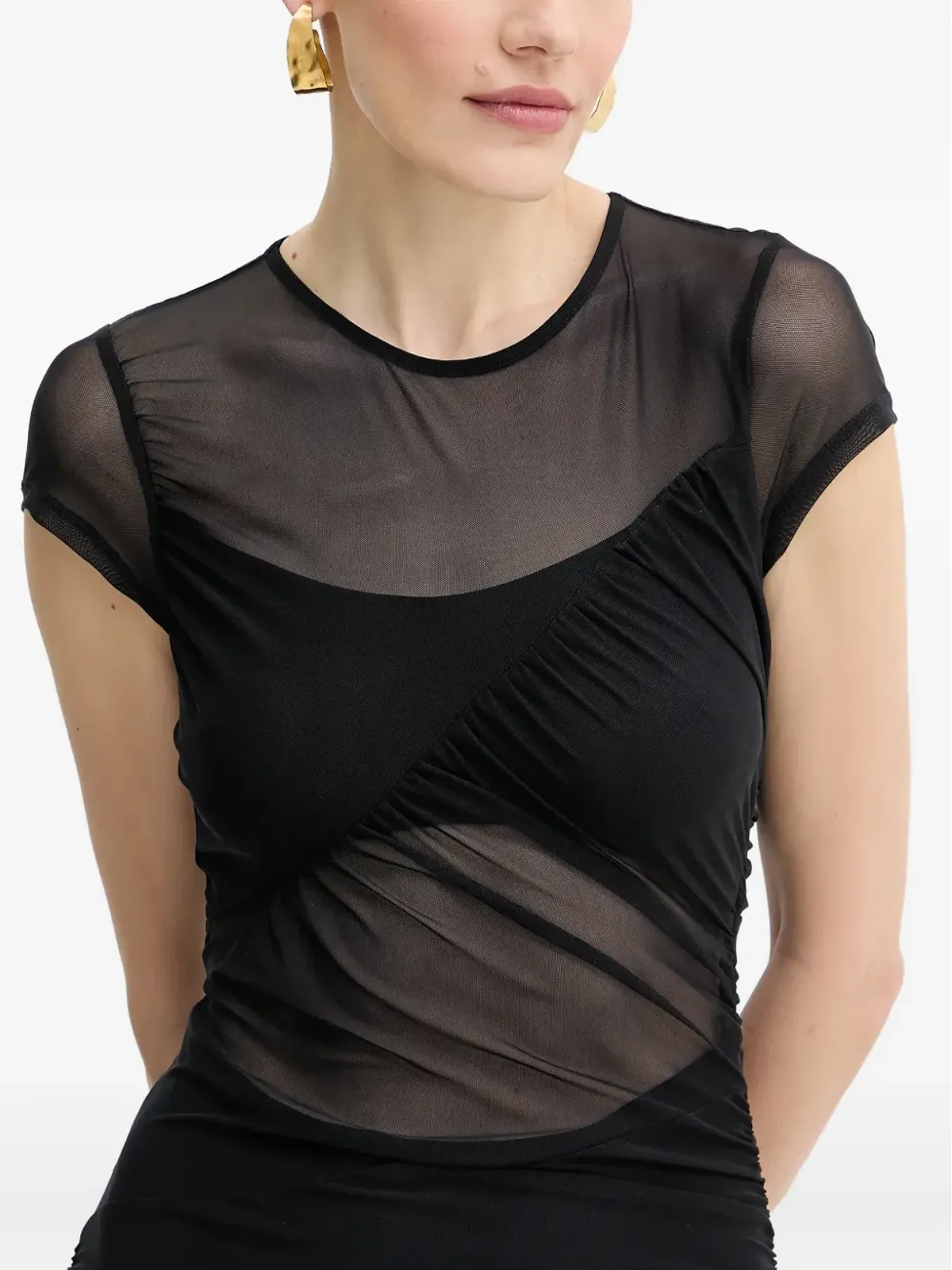 GUESS USA mesh ruched midi dress - Black - 画像4