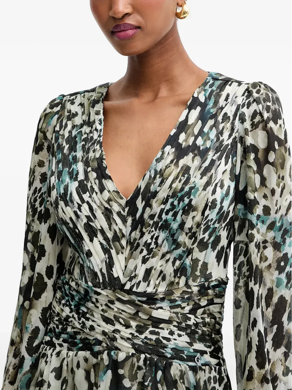 GUESS USA 長袖Vネックミニドレス - 画像4