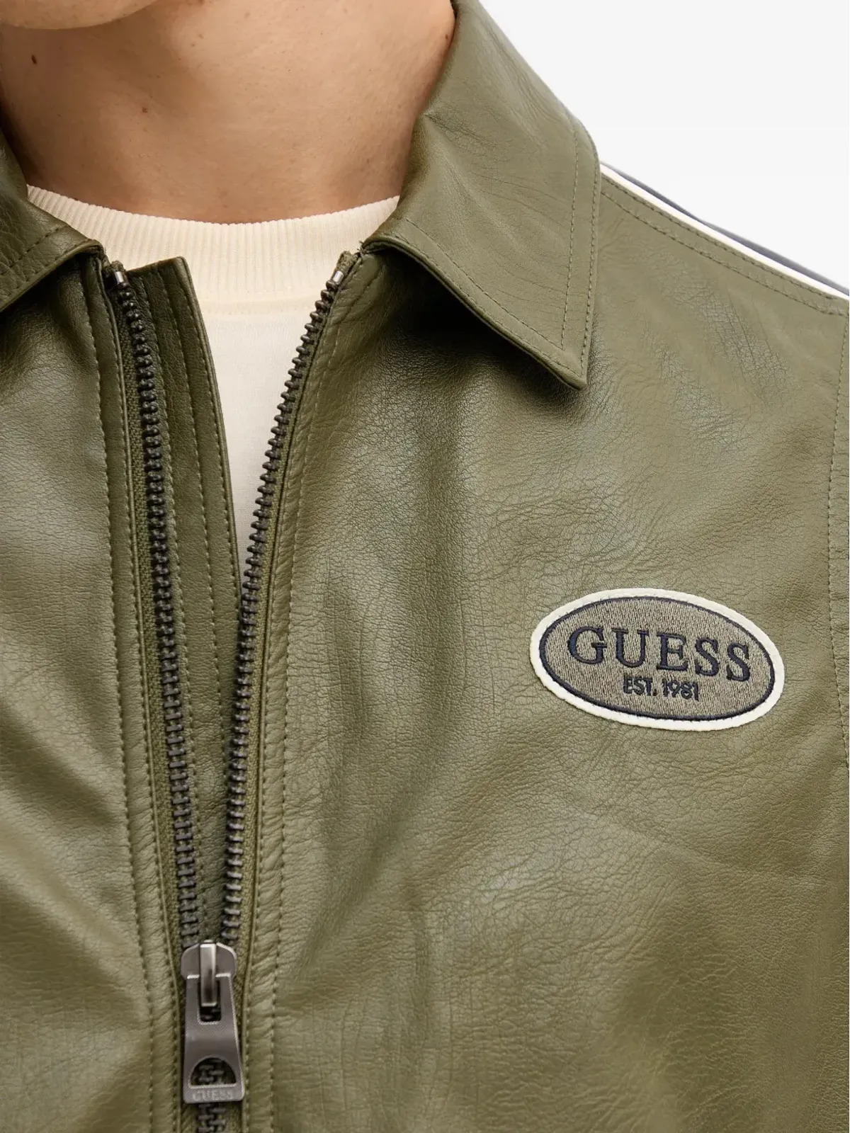 GUESS USA フェイクレザー ジップ付きパネルデザイン ボンバージャケット - グリーン - 画像5
