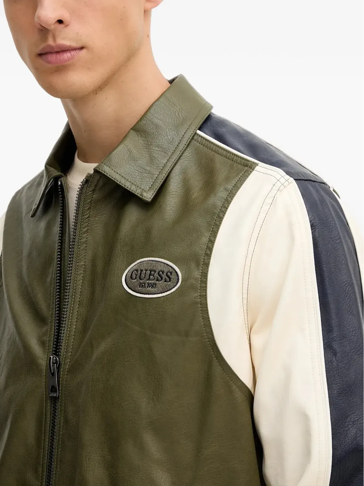 GUESS USA フェイクレザー ジップ付きパネルデザイン ボンバージャケット - グリーン - 画像4