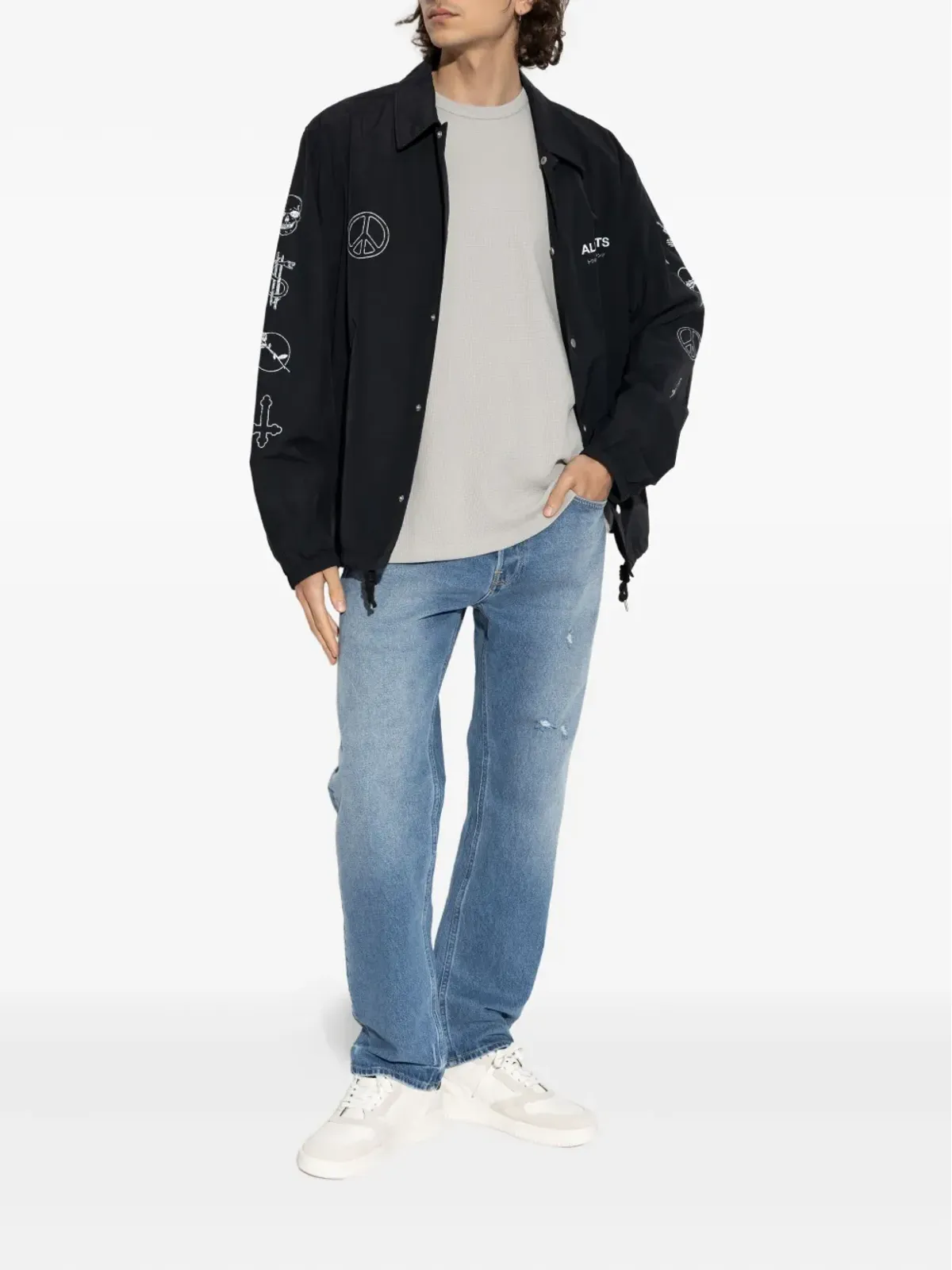 AllSaints エンブロイダーロゴ入り ワッフル生地 Tシャツ - 画像2