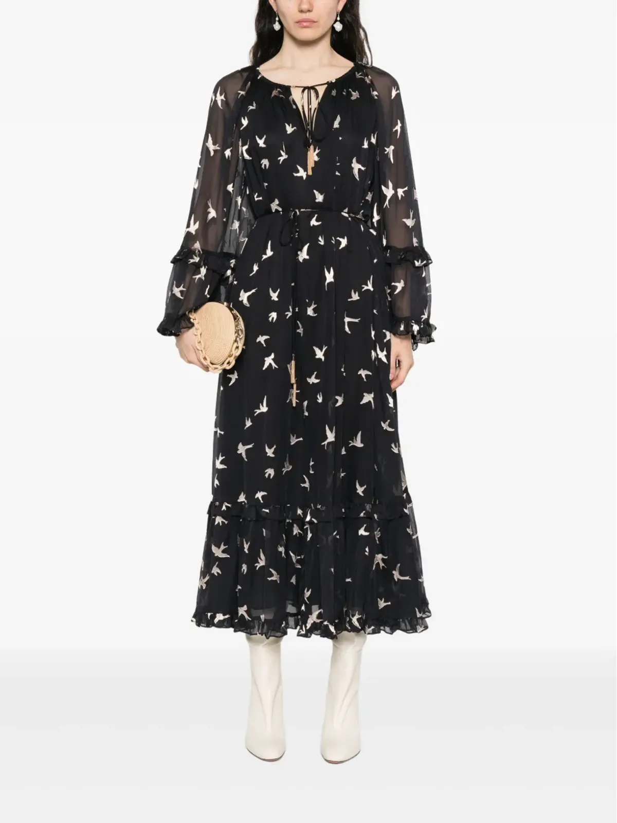 ZIMMERMANN 鳥柄プリントのフリルドレス - 画像2
