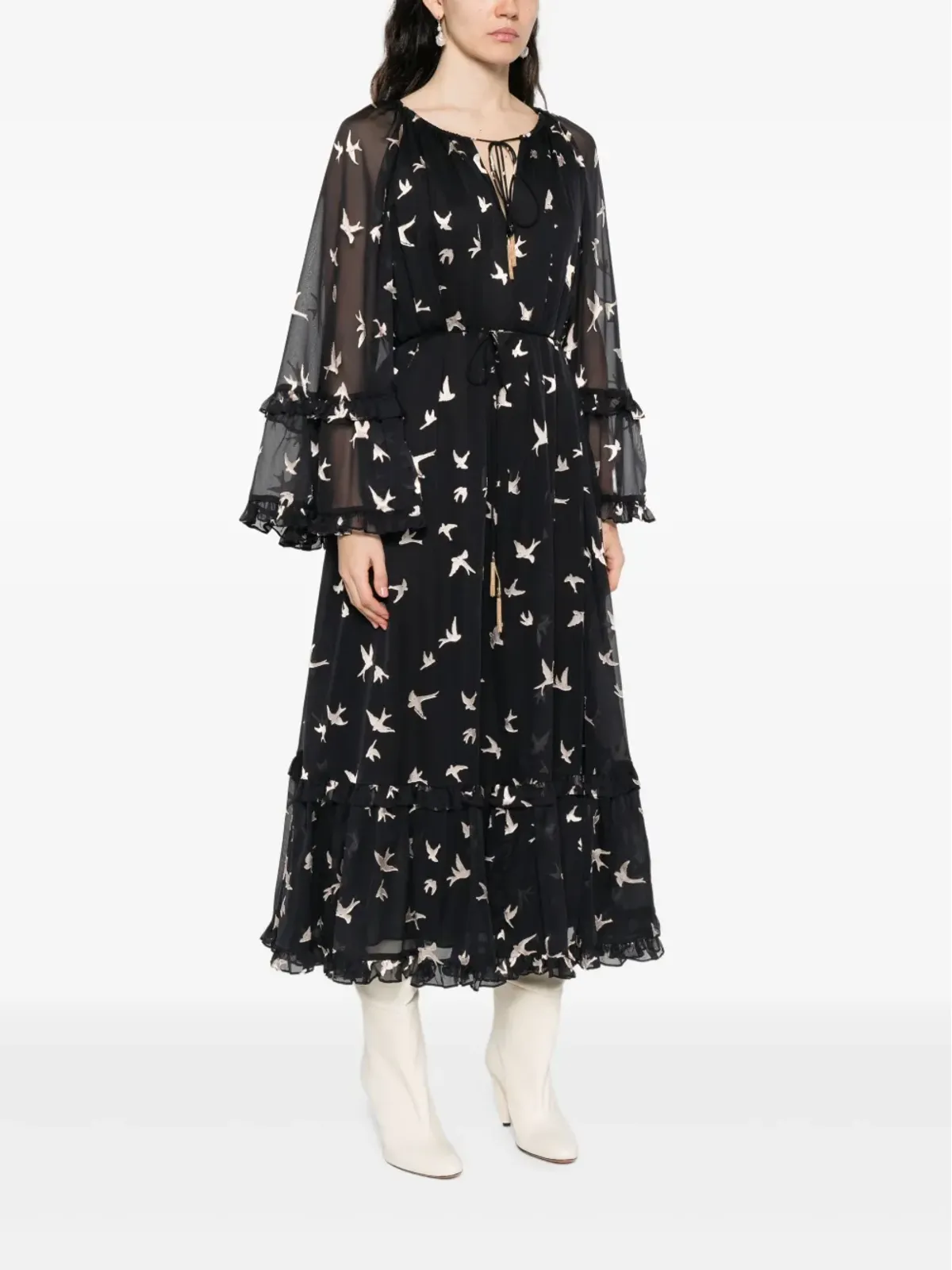 ZIMMERMANN 鳥柄プリントのフリルドレス - 画像3