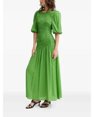 NEVER FULLY DRESSED shirred puff-sleeve maxi dress - Green - サムネイル2