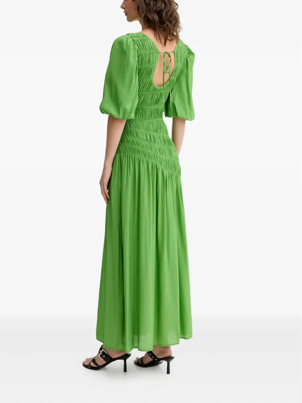 NEVER FULLY DRESSED shirred puff-sleeve maxi dress - Green - 画像3