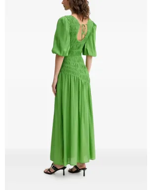 NEVER FULLY DRESSED shirred puff-sleeve maxi dress - Green - サムネイル3