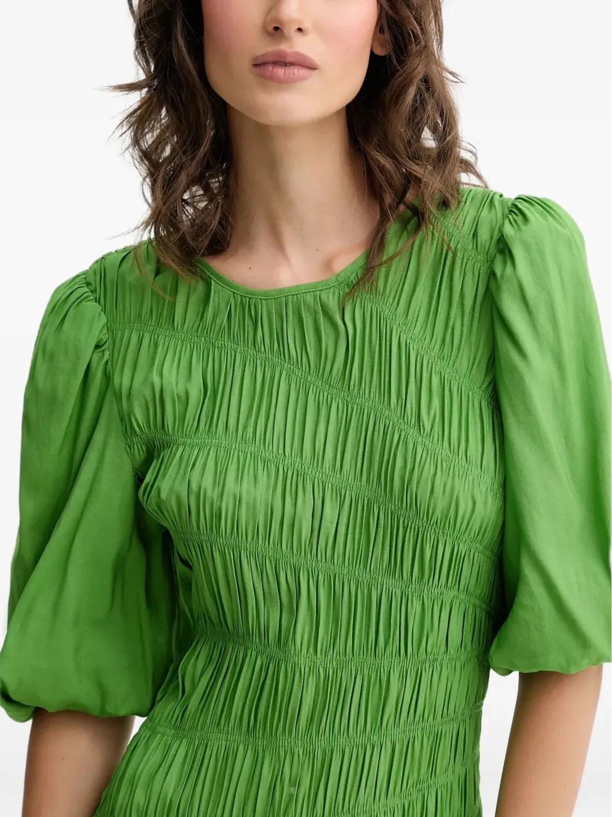 NEVER FULLY DRESSED shirred puff-sleeve maxi dress - Green - 画像4