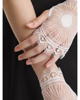 2310 STUDIO lace-detailed fingerless gloves - White - サムネイル3