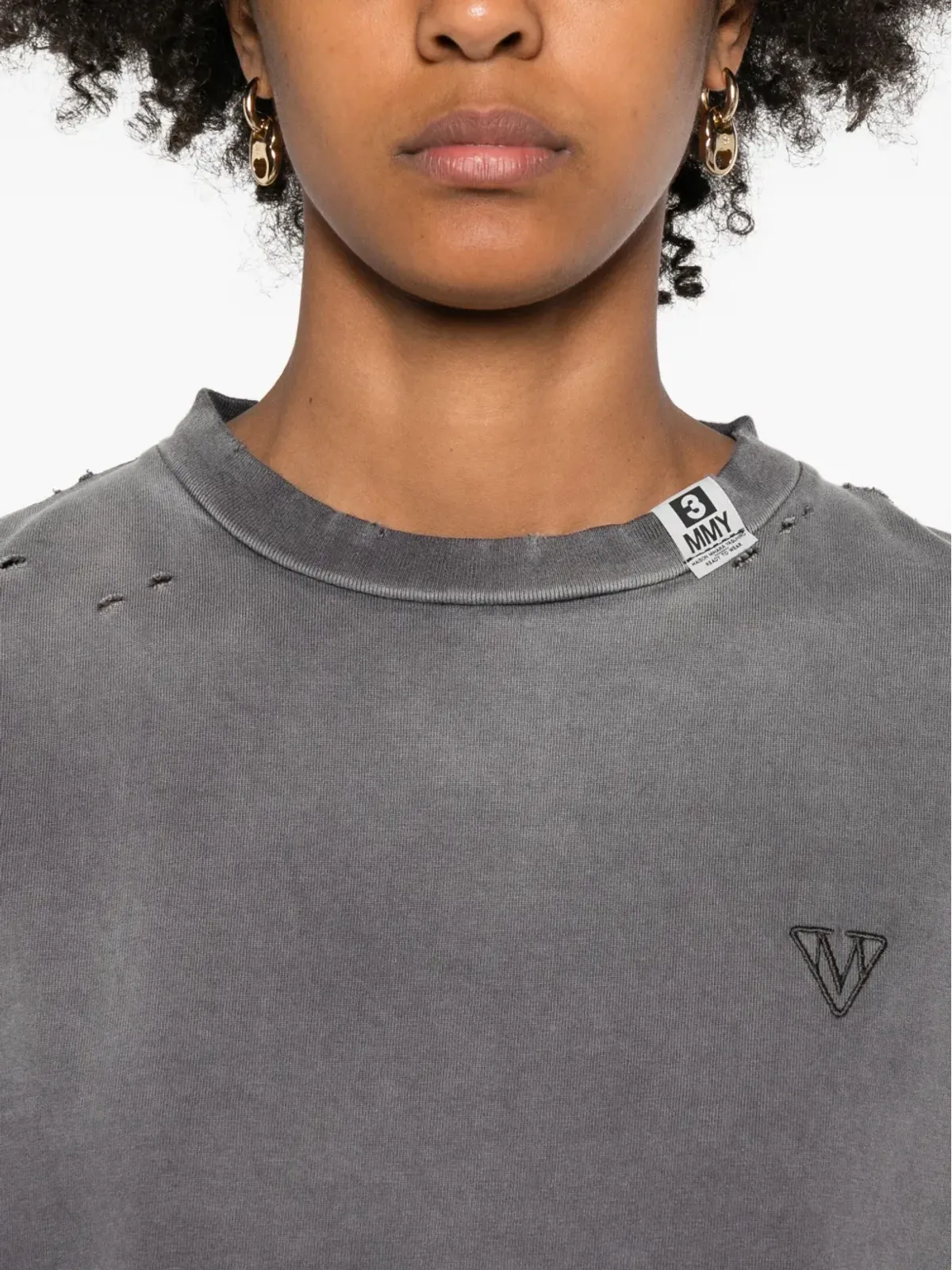 Maison MIHARA YASUHIRO distressed logo-embroidered T-shirt - Black - 画像5