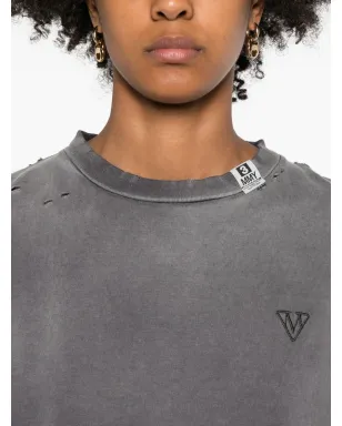 Maison MIHARA YASUHIRO distressed logo-embroidered T-shirt - Black - サムネイル5