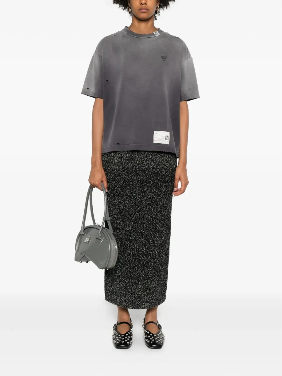 Maison MIHARA YASUHIRO distressed logo-embroidered T-shirt - Black - 画像2