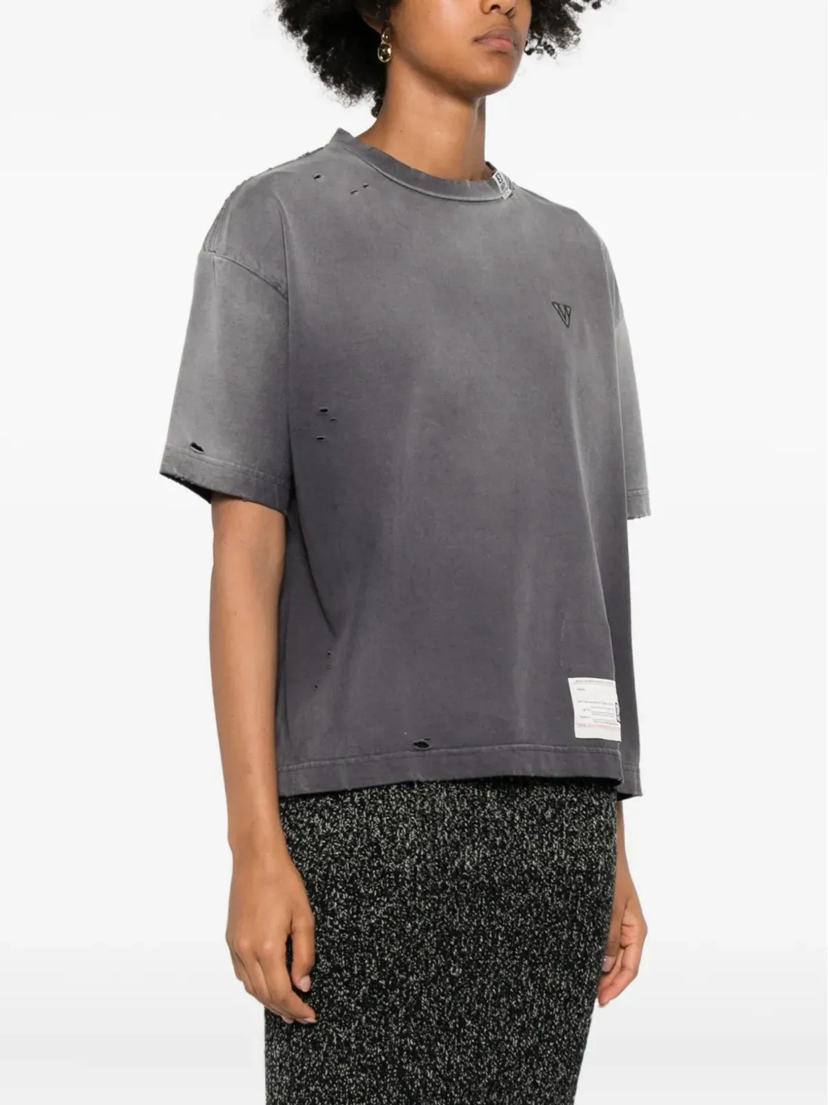 Maison MIHARA YASUHIRO distressed logo-embroidered T-shirt - Black - 画像3