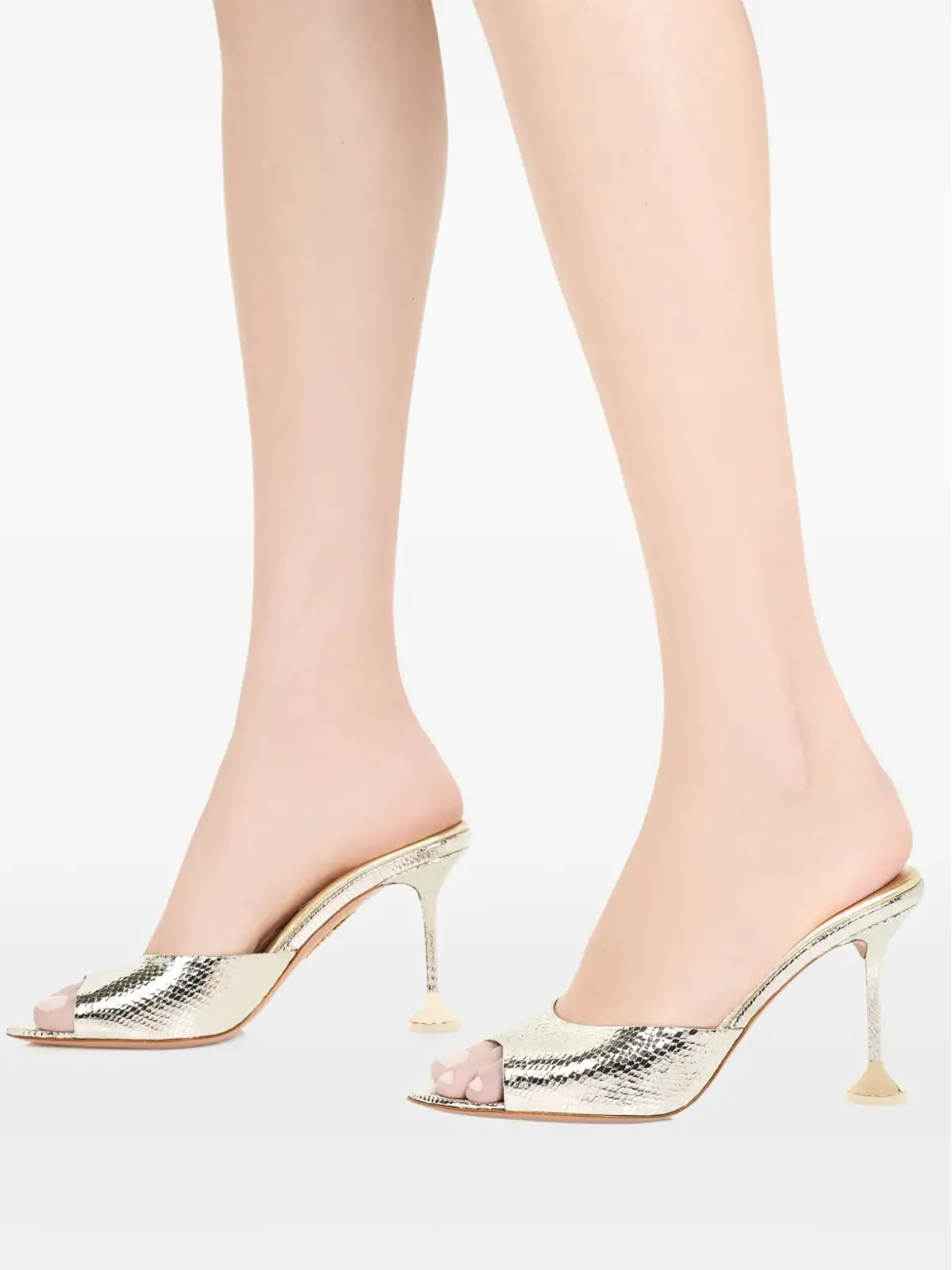 Aquazzura メタリックレザー オープントゥ ミュール - 画像5