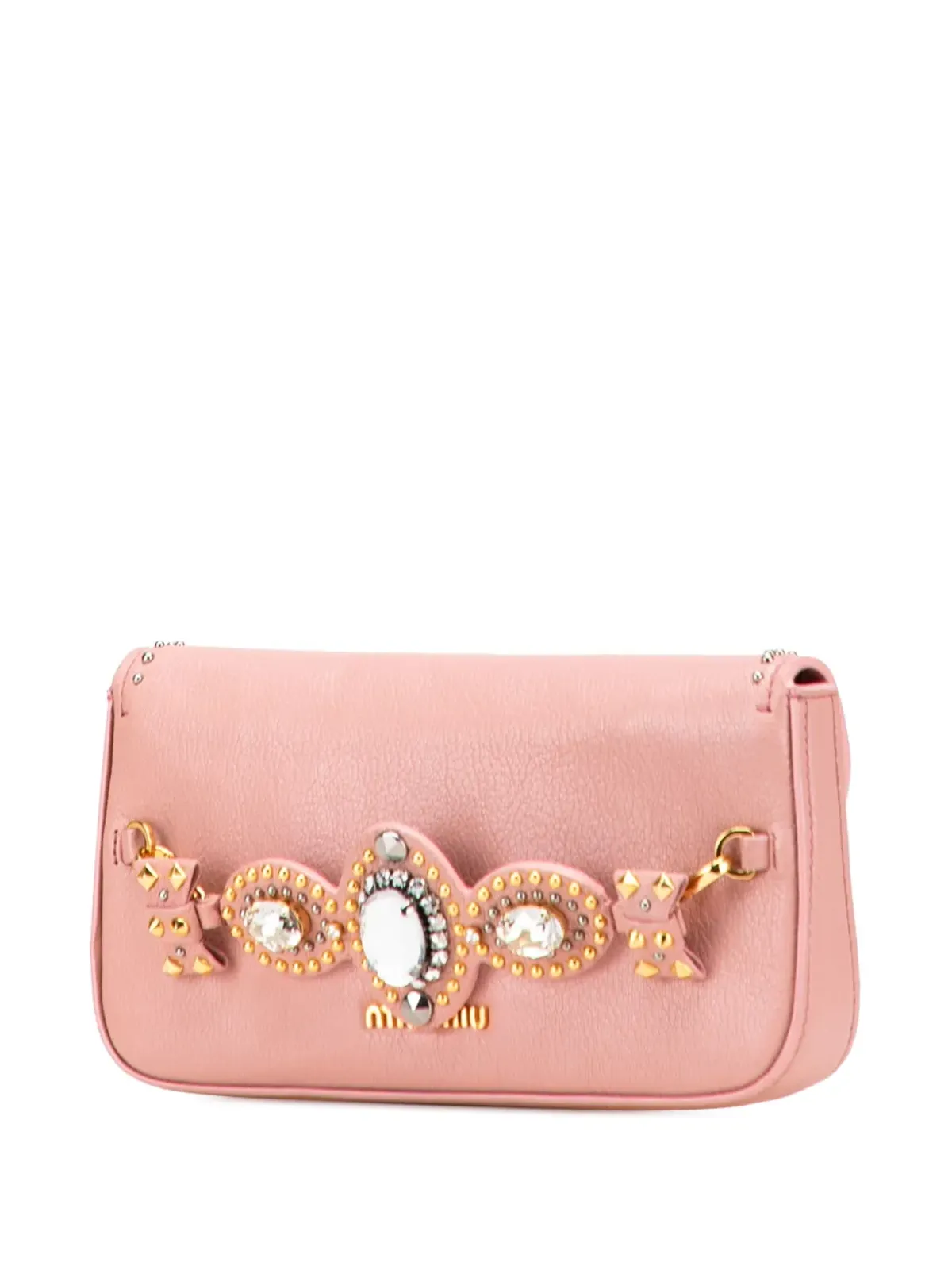 Miu Miu Pre-Owned ピンクのゴートスキン・マドラス クリスタルスタッズ付きクラッチバッグ - 画像3