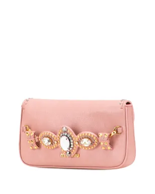 Miu Miu Pre-Owned ピンクのゴートスキン・マドラス クリスタルスタッズ付きクラッチバッグ - サムネイル3