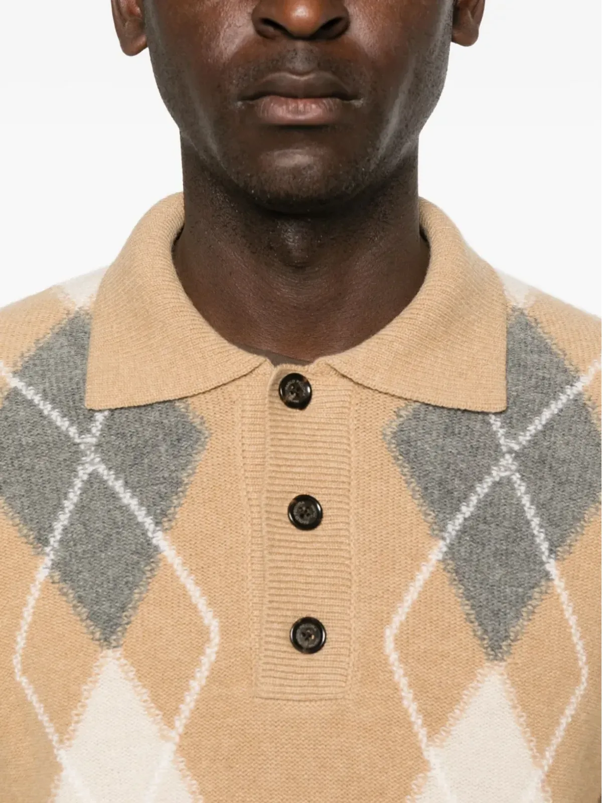 Paolo Pecora ベージュのダイヤモンド柄ポロネックポロシャツ - 画像5
