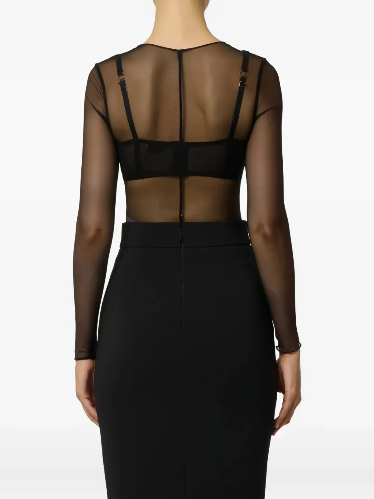 Elisabetta Franchi メッシュ長袖ボディスーツ ブラック - 画像3