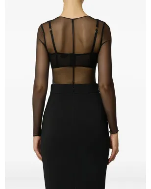Elisabetta Franchi メッシュ長袖ボディスーツ ブラック - サムネイル3