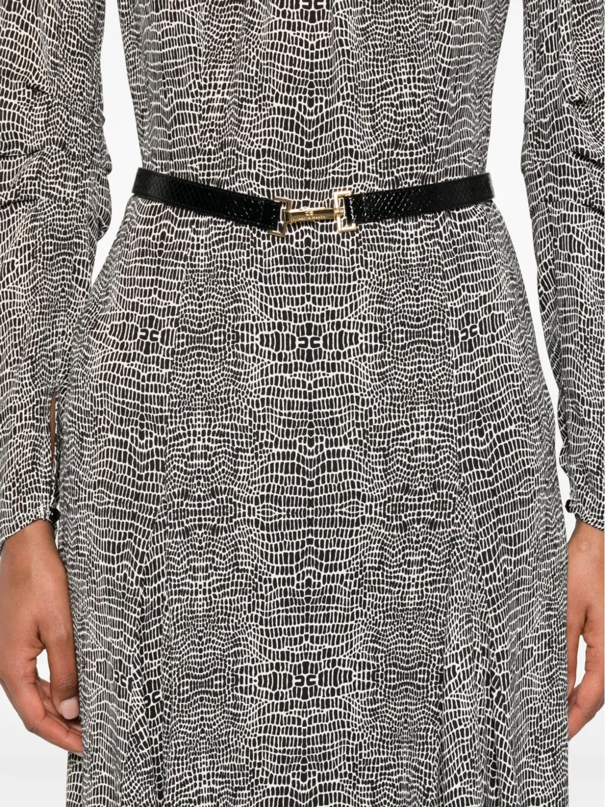 Elisabetta Franchi パイソンプリントベルト付きアシンメトリードレス - 画像5