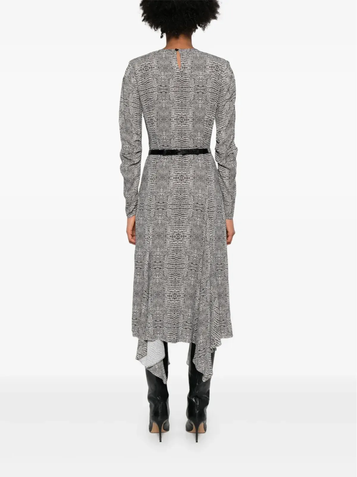 Elisabetta Franchi パイソンプリントベルト付きアシンメトリードレス - 画像4