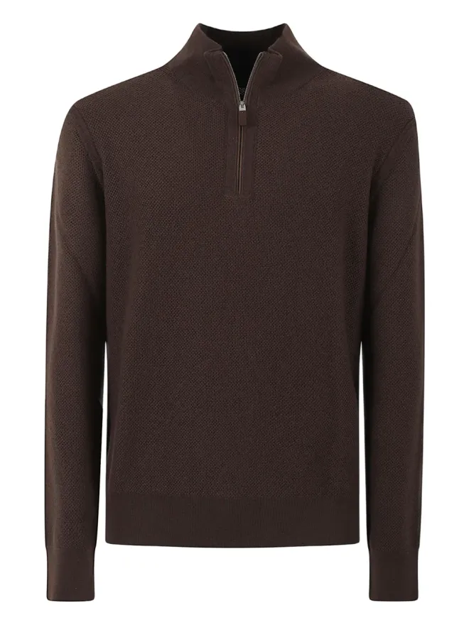 ZEGNA Zegna ジップ テクスチャード ニットウェア - ブラウンの商品画像