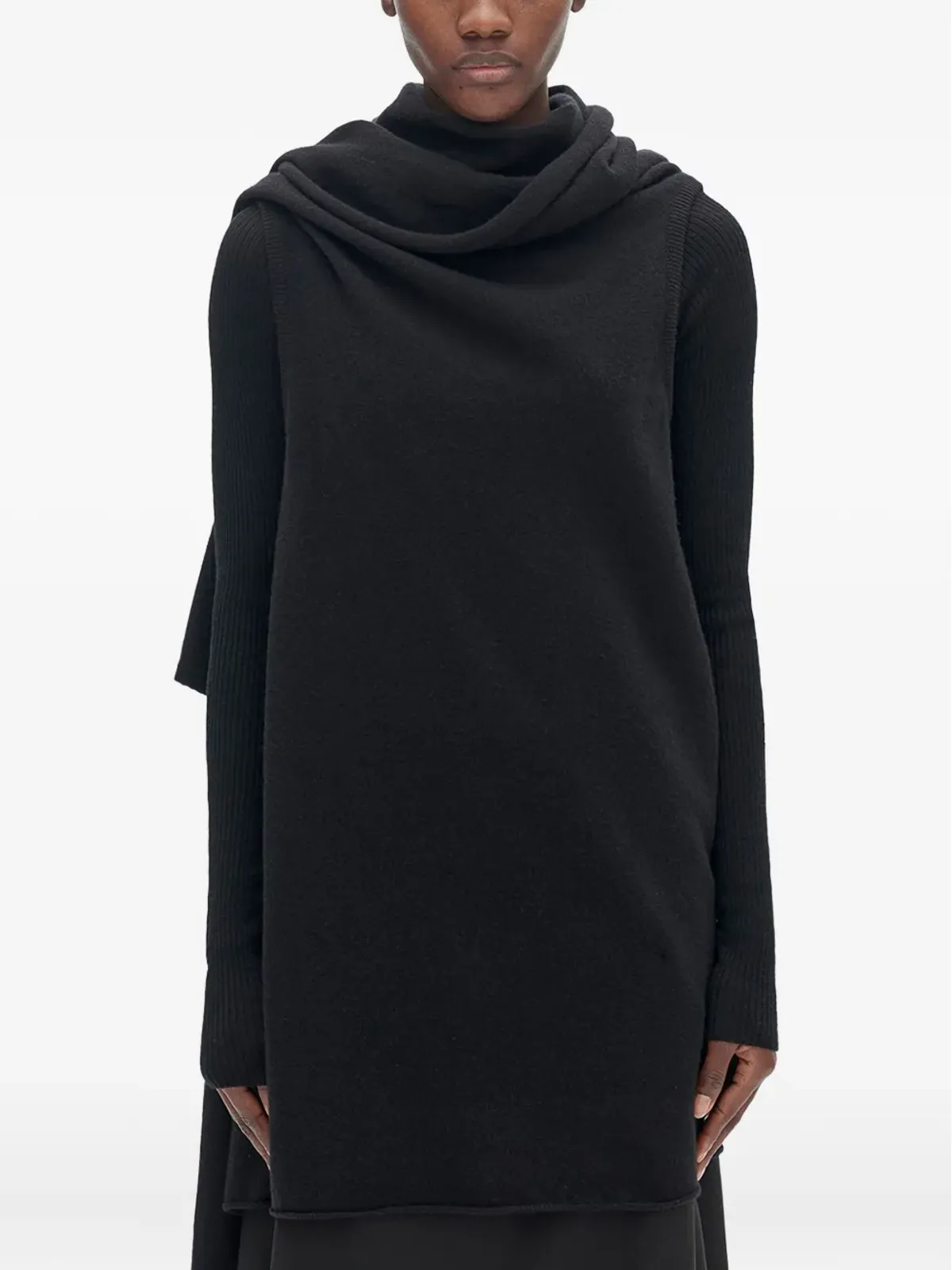 Ann Demeulemeester 黒のフェルテッドウール ドレープ ニットトップ - 画像1