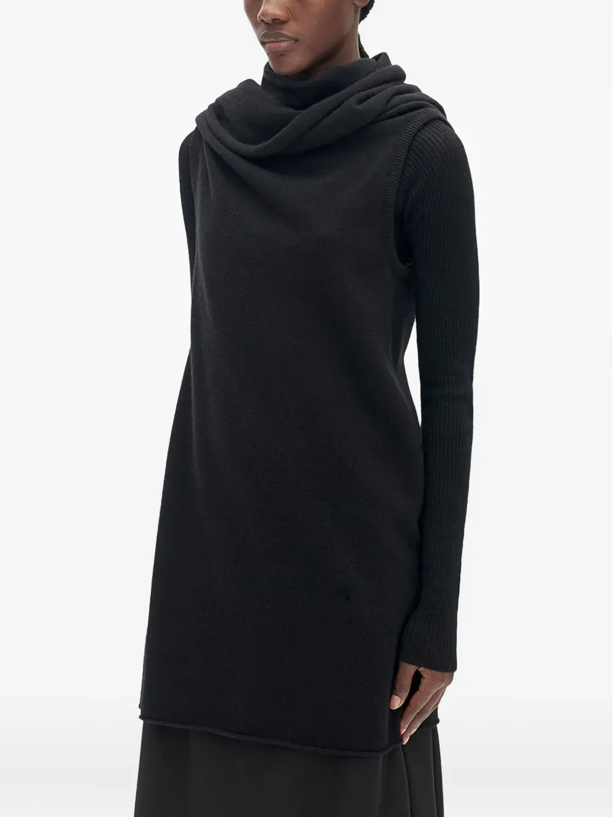 Ann Demeulemeester 黒のフェルテッドウール ドレープ ニットトップ - 画像3