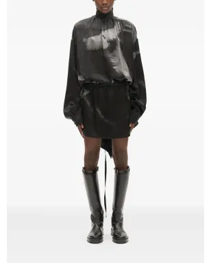 Ann Demeulemeester 鳩プリント シルクドレス - ブラック - サムネイル1