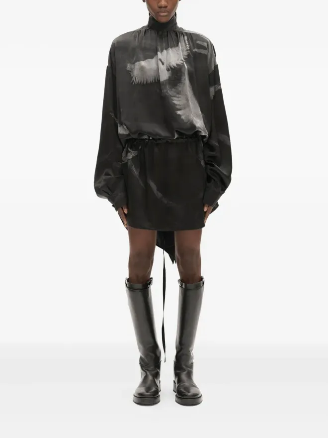 Ann Demeulemeester Ann Demeulemeester 鳩プリント シルクドレス - ブラックの商品画像