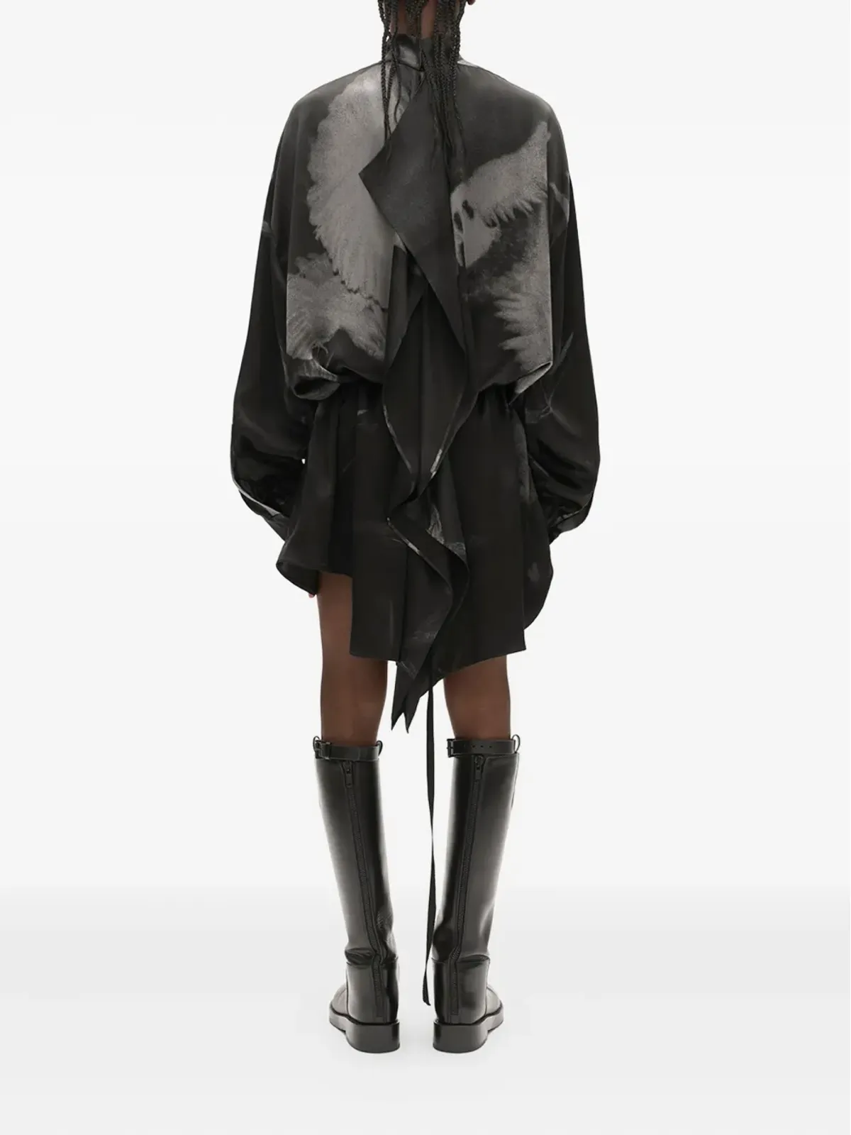 Ann Demeulemeester 鳩プリント シルクドレス - ブラック - 画像3