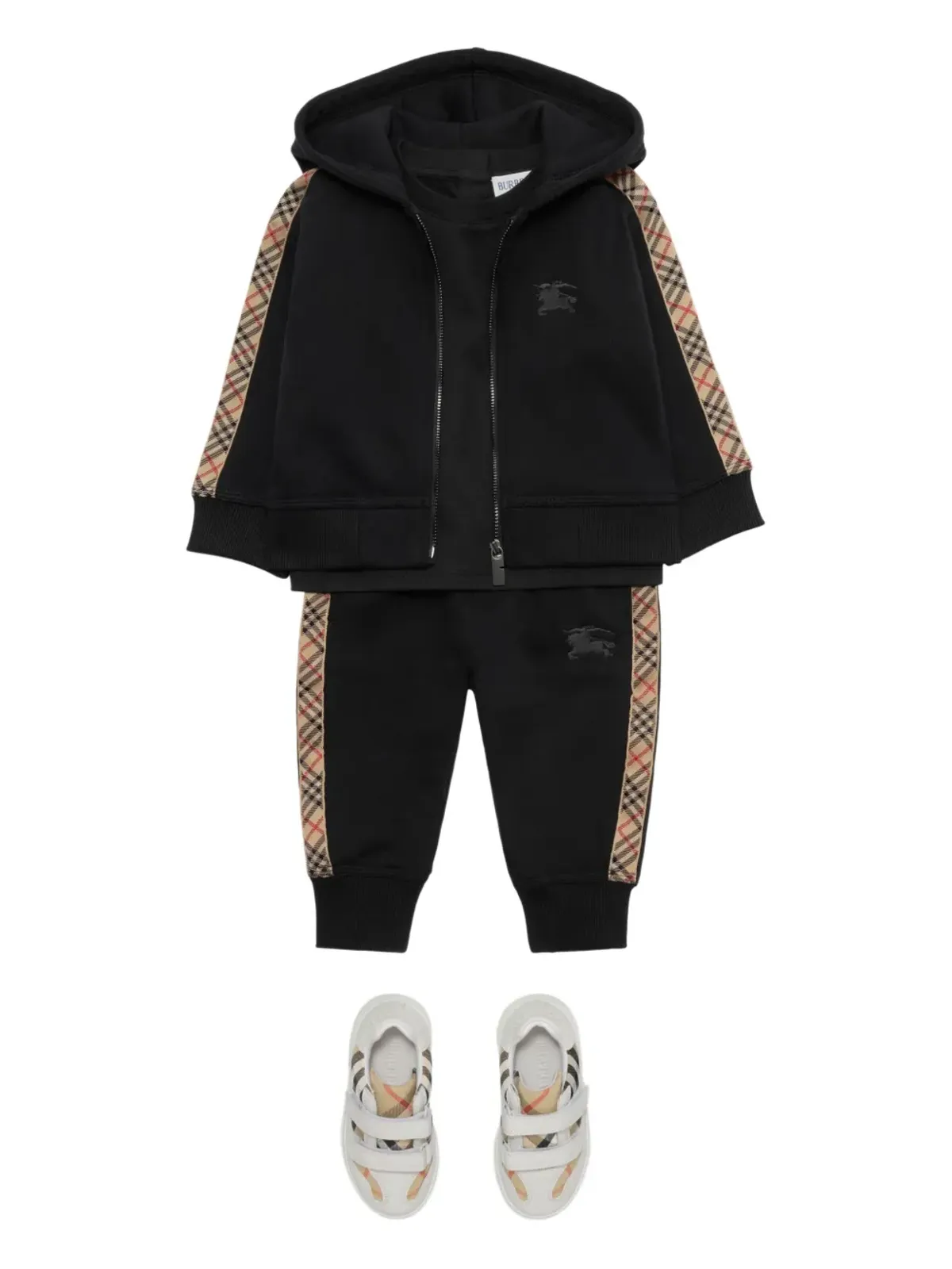 Burberry Kids チェックトリム付きコットン トラックスーツボトムス - ブラック - 画像3