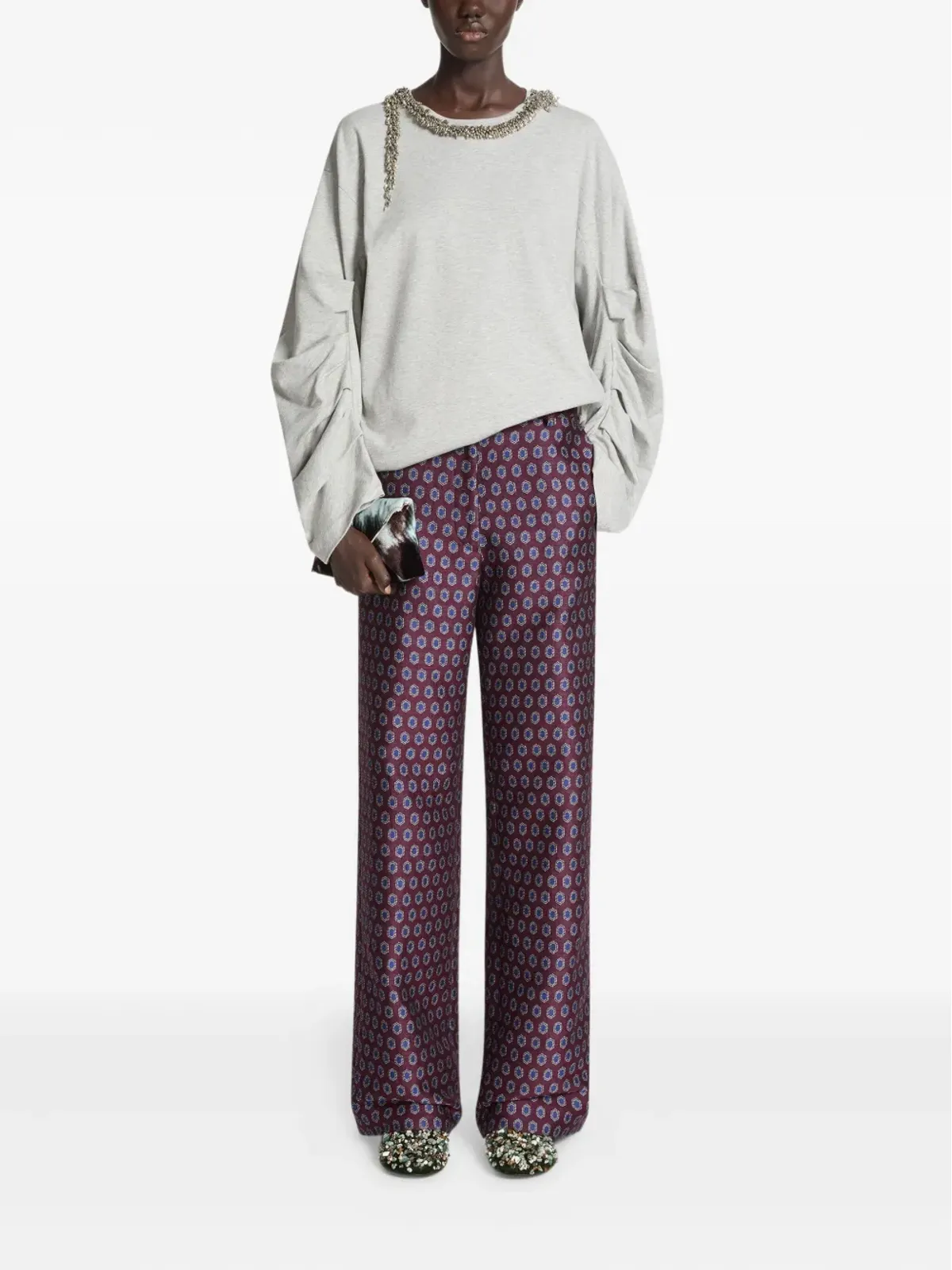 DRIES VAN NOTEN プリーツ長袖Tシャツ - グレー - 画像2
