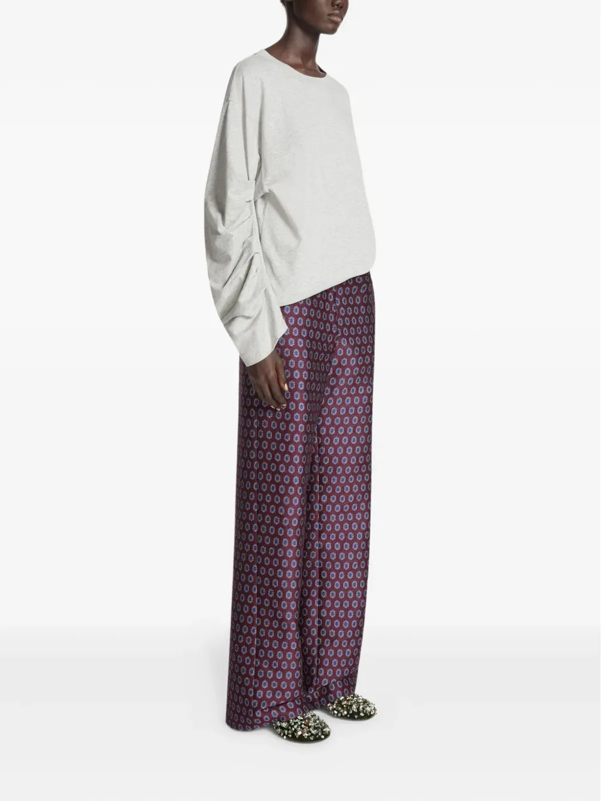 DRIES VAN NOTEN プリーツ長袖Tシャツ - グレー - 画像3