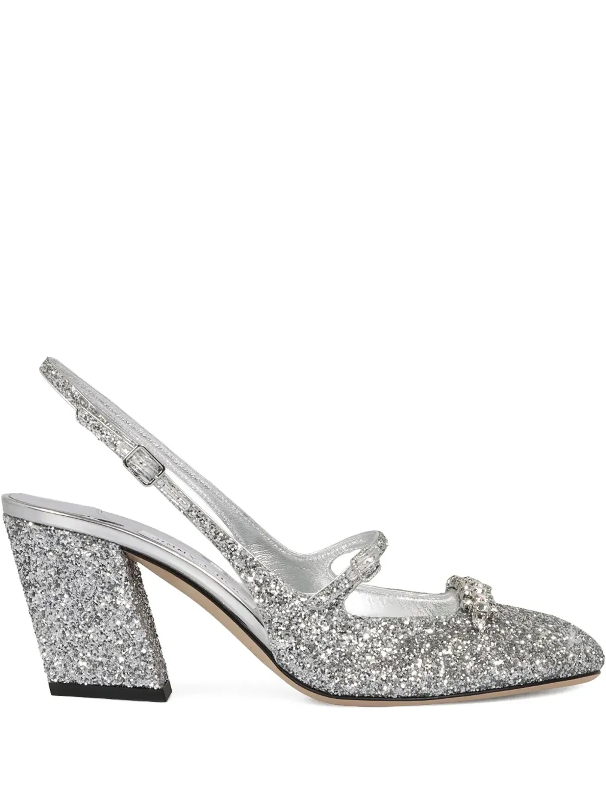 Jimmy Choo Belinda グリッター スリングバック ブロックヒール パンプス 45mm - シルバー - 画像1