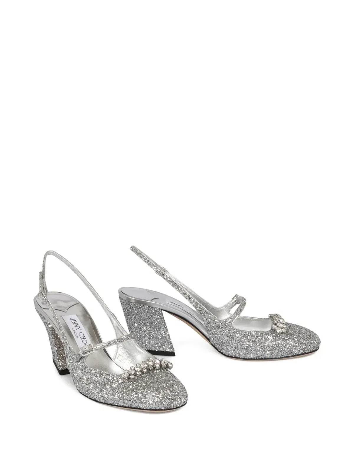 Jimmy Choo Belinda グリッター スリングバック ブロックヒール パンプス 45mm - シルバー - 画像2