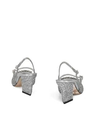 Jimmy Choo Belinda グリッター スリングバック ブロックヒール パンプス 45mm - シルバー - サムネイル3