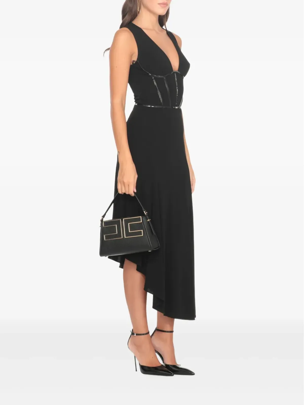 Elisabetta Franchi アシンメトリック・コルセット風ミディドレス - 画像2