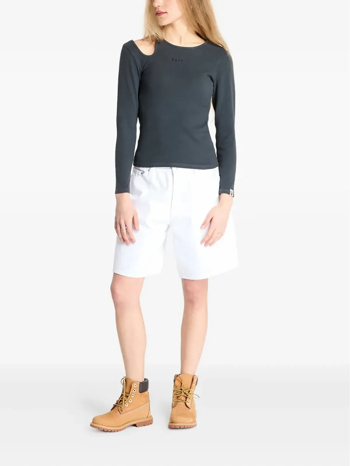A BATHING APE® cut-out rib top - Black - 画像2
