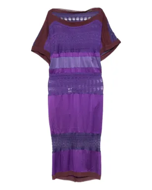 Gianfranco Ferré Pre-Owned 2000s striped lace-insert dress - 紫 - サムネイル1