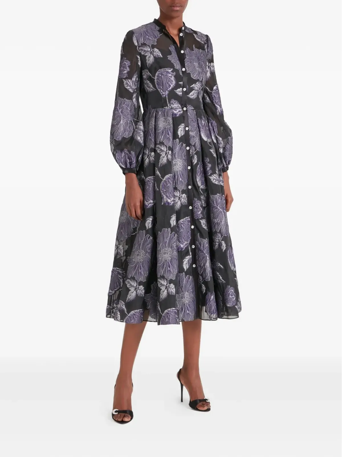 Temperley London ブリジット カクテル フローラルプリント ボタンフロント ミディドレス - 画像2