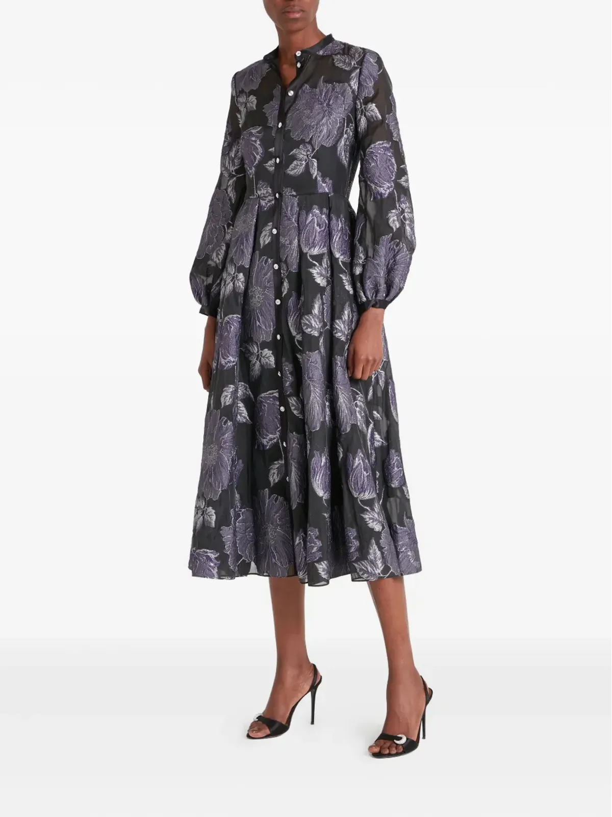Temperley London ブリジット カクテル フローラルプリント ボタンフロント ミディドレス - 画像3
