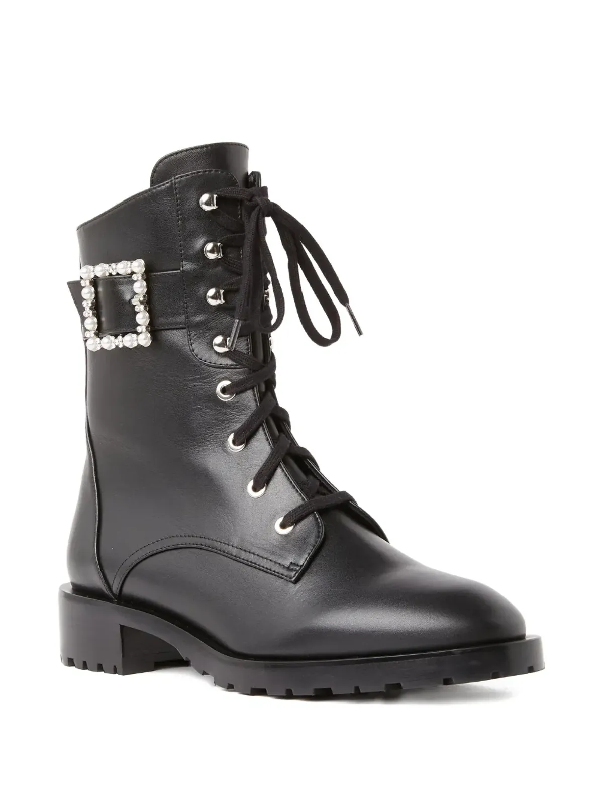 Stuart Weitzman パール装飾のバックル付きコンバットブーツ - 画像2