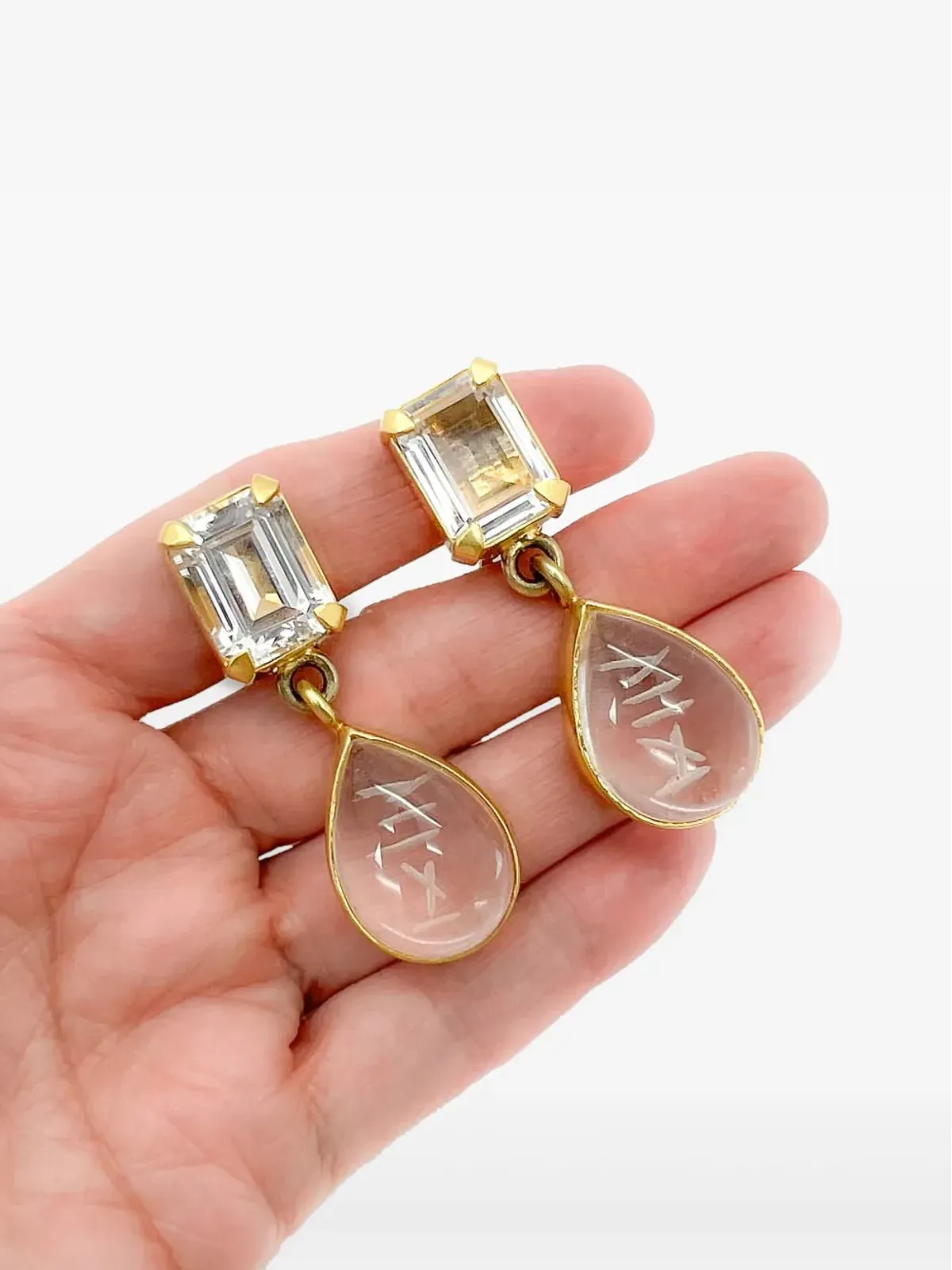 Jennifer Gibson Jewellery 1990年代 カービングクリスタル イヤリング - 画像2