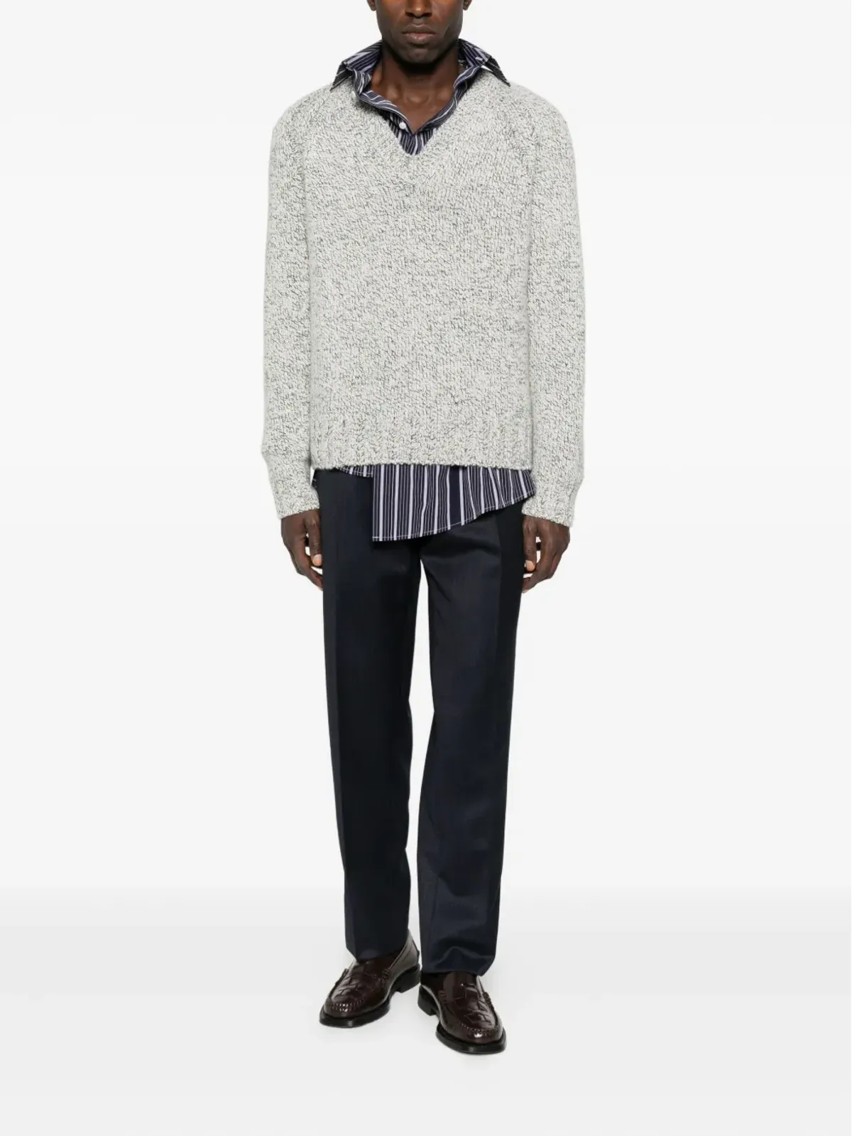 Zegna 杢グレー Vネックセーター - 画像2
