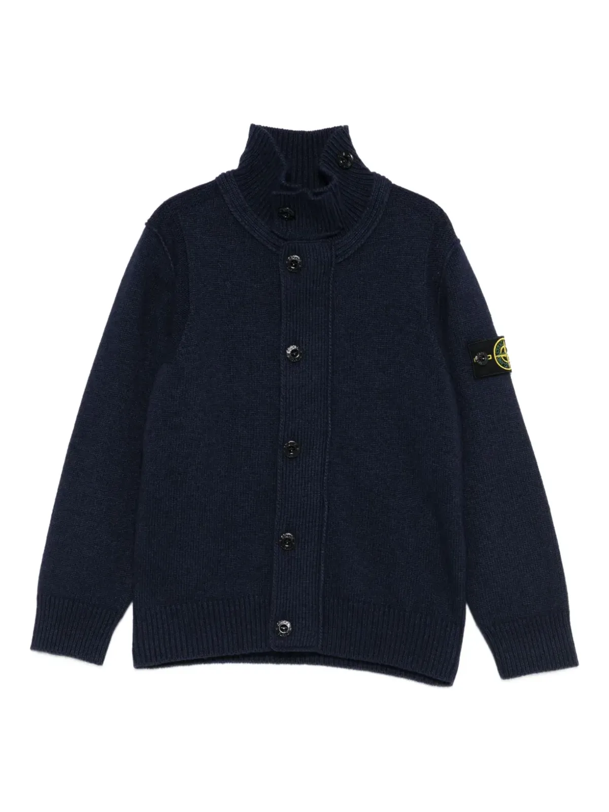 Stone Island Junior ハイネックボタン留めカーディガン ブルー - 画像1