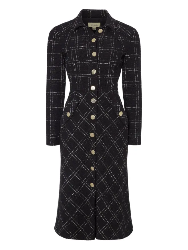 Temperley London Temperley London コロネルチェック柄ボタン ミディドレス ブラックの商品画像