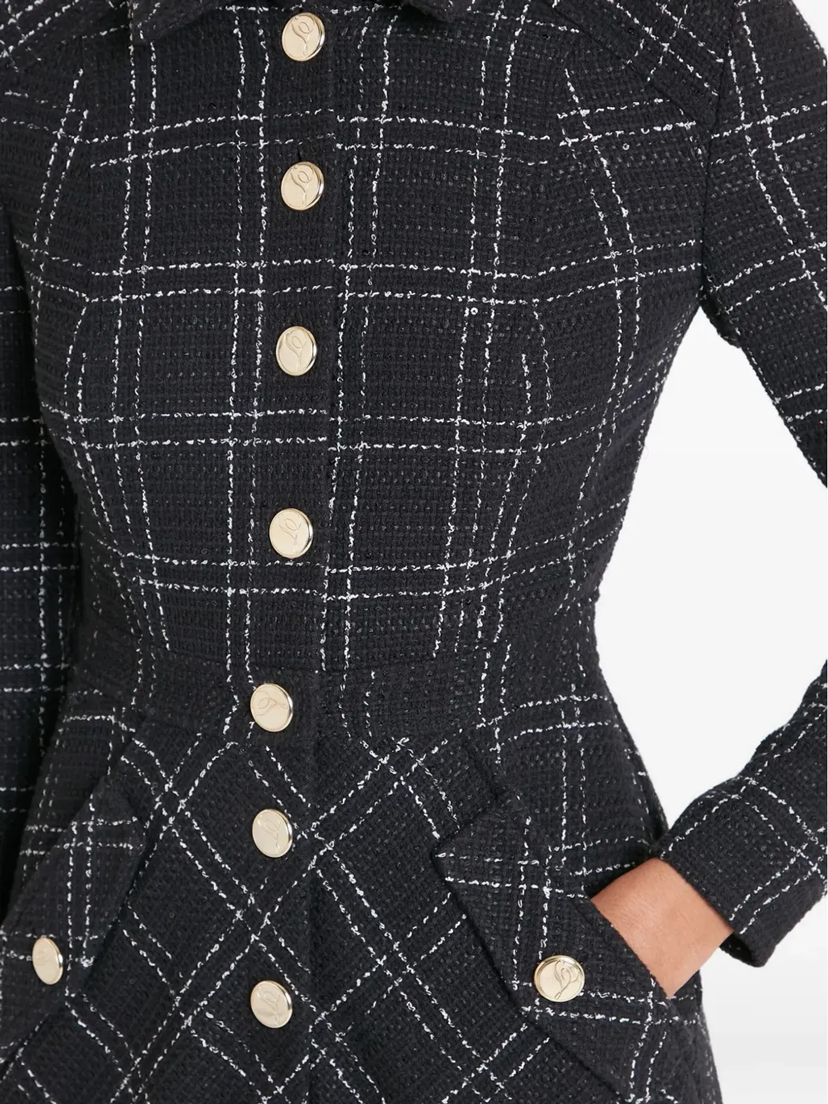 Temperley London コロネルチェック柄ボタン ミディドレス ブラック - 画像5